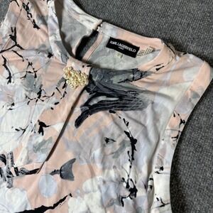 KARL‎ LAGERFELD PARIS Sleeveless Top Floral Print Pearl Embellishment Size L